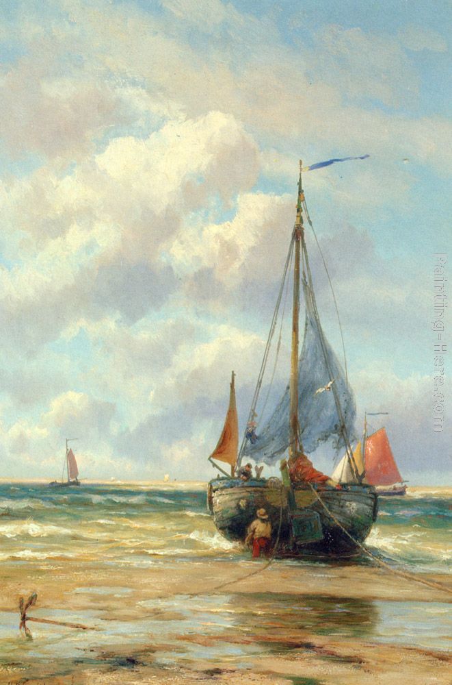 A Bomschuit in the Breakers painting - Johannes Hermanus Koekkoek A Bomschuit in the Breakers art painting